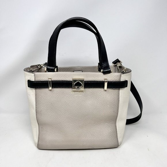 Kate Spade Houston Street  Taupe‎ Cream Two Tone Handbag Black / Silver Accent - Picture 6 of 14